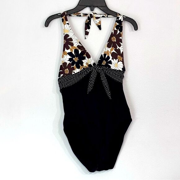 La Blanca | Rod Beattie Black Floral Polka Dot One Piece Swimsuit Bathing Suit 4 - Picture 1 of 14